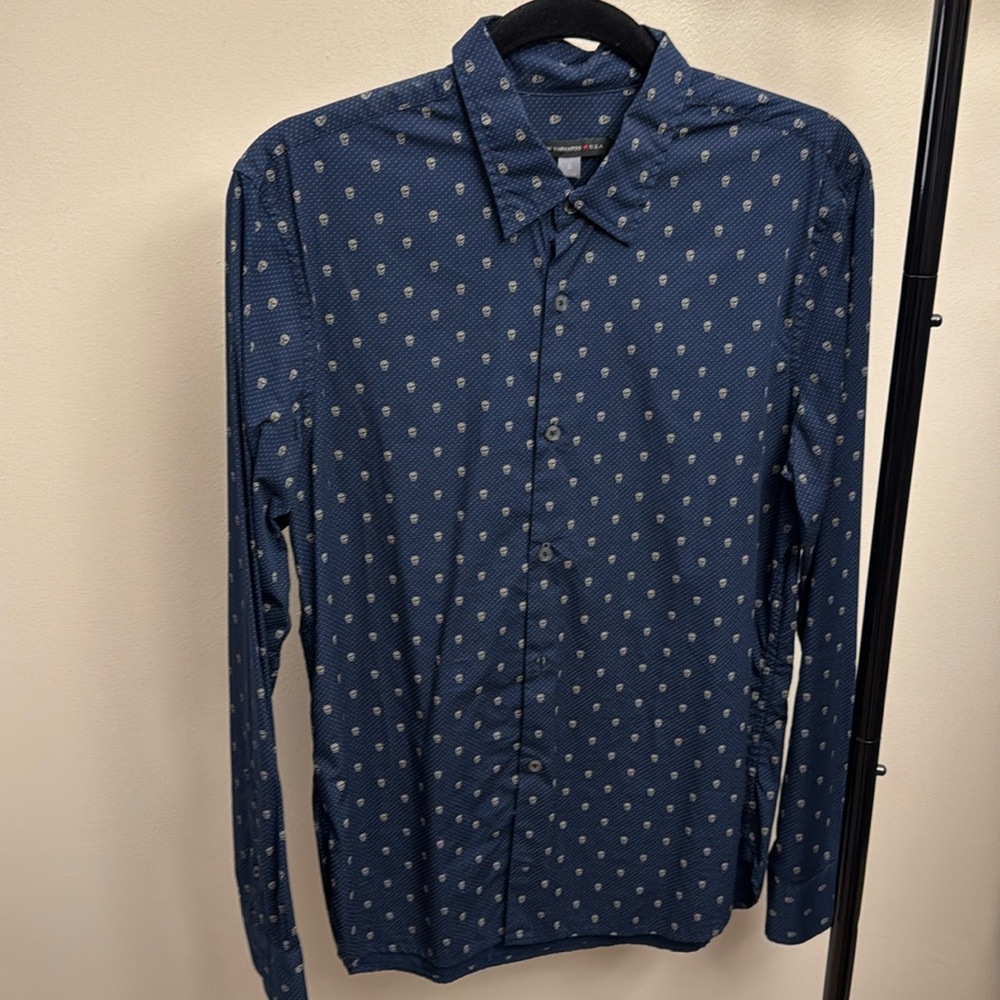 JohnVarvatos Navy Blue Skull Button Down Shirt Size Men Small